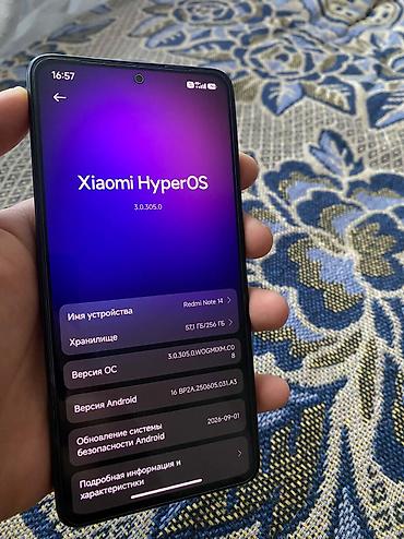Уюлдук телефондор жана аксессуарлар: Redmi, Redmi Note 14, Колдонулган, 256 ГБ, түсү - Кара, 2 SIM — 2