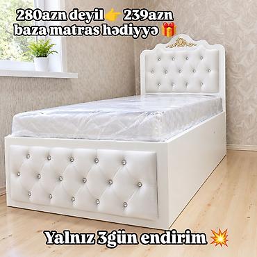Ağ rəngli tək nəfərlik çarpayı – zərif dizayn, yumşaq kapitonajlı