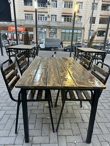 ucuz maslar: Kafe/restoran və həyət məkanları üçün metal karkaslı ağac dəst Umumi — 1