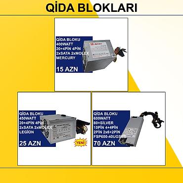 Qida blokları: Qida Blokları ⭐400Watt 24pin 4pin 2xsata 2xmolex Mercury (İkinci əl) - — 1