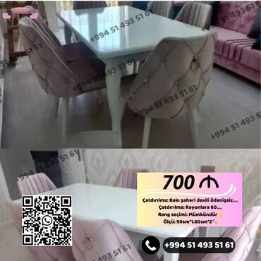 Masa və oturacaq dəstləri: Qonaq otağı üçün, Yeni, Açılmayan, Dördbucaq masa, 6 stul — 10