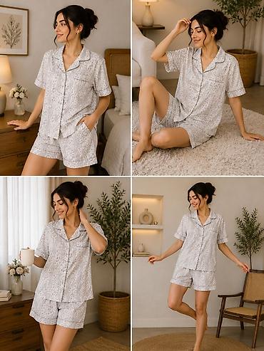 Ev geyimləri, pijamalar: Şortikli, qısaqol pijama dəstləri — 10 AZN • Uzunqol, uzun şalvarlı — 13