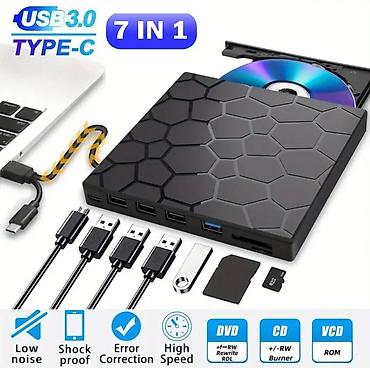 orico hdd box: 7-i-1 Xarici DVD/CD Yazıcı və USB Hub - USB 3.0 və Type‑C qoşulma — 1