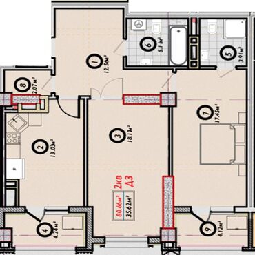 элитные 1 комнатные квартиры в бишкеке: 2 комнаты, 81 м², Элитка, 7 этаж