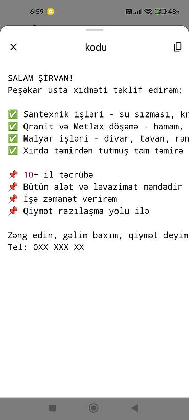 tikinti və təmir: Peşəkar usta xidməti Gördüyümüz işlər: - Santexnik işləri: su sızması — 1