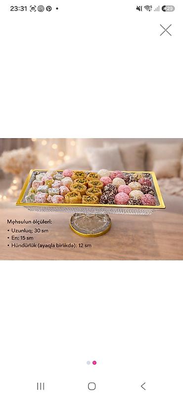 şirniyat: Tort və şiriniyyat qabı, rəng - Qızılı, Şüşə — 1