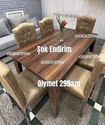 stul gence: Qonaq otağı üçün, Yeni, Açılmayan, Dördbucaq masa, 6 stul — 3