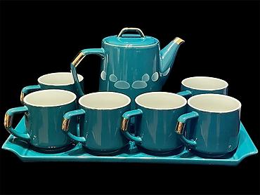 padnoslar: Çay dəsti, rəng - Göy, Keramika, 6 nəfərlik, Türkiyə — 2
