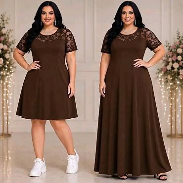 duge: Elegantna ženska haljina sa čipkastim gornjim delom – plus size. - — 3