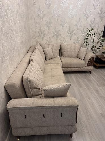 everest mebel: L formalı künc divanı – bej rəngli, müasir-klasik dizayn. – Ölçü — 3
