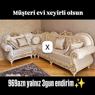 Ev üçün mebel: Zərif klasik üslubda L formalı künc divan dəsti. - Korpus: taxta — 1