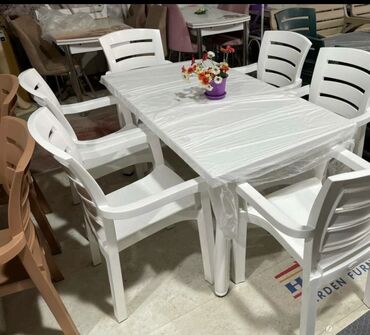 işlenmiş stol stullar: Yeni, Dördbucaq masa, 6 stul, Açılan, Stullar ilə, Plastik, Türkiyə