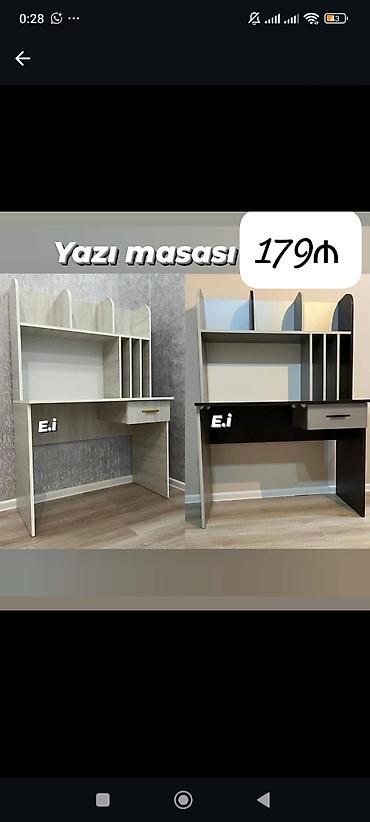 3d qelem: Düz masa, Stulsuz, Polkalı, Siyirməli, Teksturalı laminat — 1