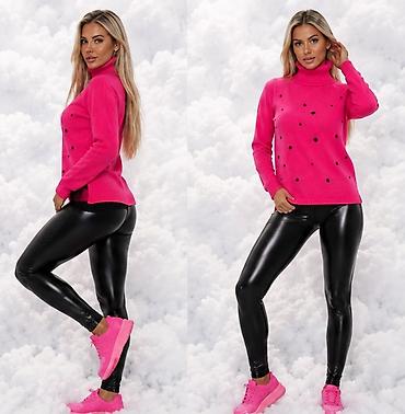 dva srca slike: Ženski rolka džemper – fuksija roze - Model: rolka sa rebrastim — 3
