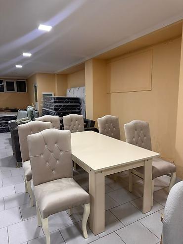 ofis stulları: Yemək otağı üçün 6 nəfərlik stol-stul dəsti - Dəst: 1 ədəd düzbucaqlı — 4