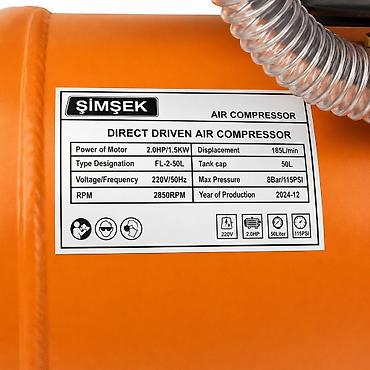 50 litrelik hava kompresörü: №: 8925 Məhsulun adı: Hava kompressoru Şimşek 50 l Brend: Şimşek — 3