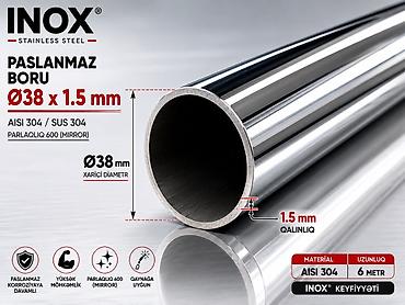 kombi boruları: INOX paslanmaz boru – AISI 304 (SUS 304) - Ölçü: Ø38 x 1.5 mm - — 1