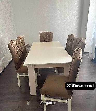 mebel qorka: 6 nəfərlik yemək masası dəsti - Komplekt: 1 masa + 6 yumşaq — 4