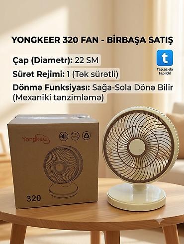 Ventilyatorlar: Masaüstü sərinkeş "Yongkeer 320" 20sm 1 Sürətli 5 Pərli . ❄️ Sərinlik — 2