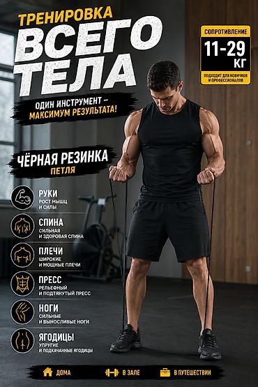 воркаут: 🔥 ЧЁРНАЯ ФИТНЕС-РЕЗИНКА 11–29 КГ — ИДЕАЛЬНЫЙ СТАРТ ДЛЯ ТРЕНИРОВОК! 🔥 — 3