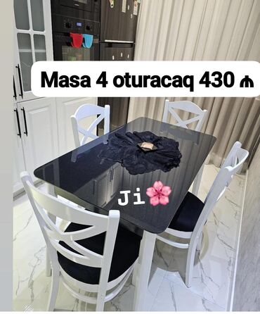 metbex masa ve oturacaqlar: Kvadrat masa, Mətbəx üçün, 4 nəfər, Açılan