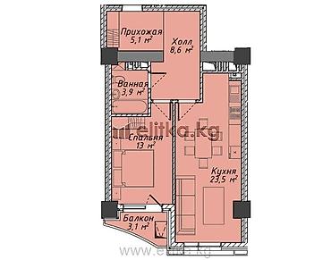 archa group: Студия, 57 м², Азия Молл Элитка, 17 этаж, ПСО (под самоотделку) — 3