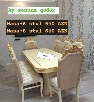 Masa və oturacaq dəstləri: Qonaq otağı üçün, Yeni, Açılmayan, Dördbucaq masa, 6 stul — 5