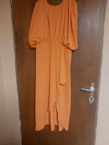 kratke haljine od satena: XL (EU 42), bоја - Narandžasta, Kratkih rukava