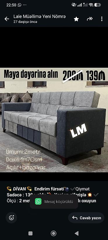 Sifarişlə mebel: 💫 _*DİVAN*_ 💫 *Endirim fürsəti💣* ✔️Qiymət *Sadəcə : 139₼ oldu* 💃 — 1