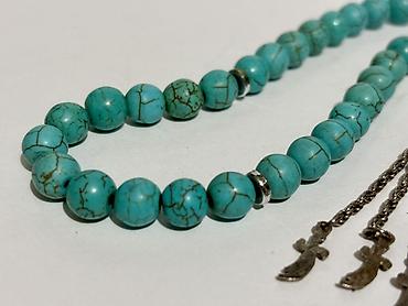 təşbeh: Təbii firuzə daşından təsbeh - Material: firuzə - Boncuk ölçüsü — 7