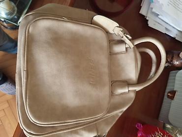 Çantalar: Bej rəngli Fendi yazılı çanta/backpack - Material: süni dərini — 2