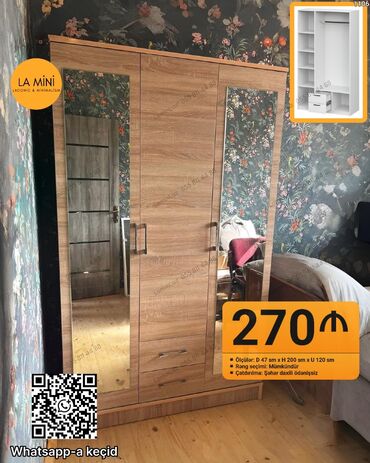 divar şkafı: Açılan, 3 qapılı Düz dolab, Qarderob, paltar dolabı