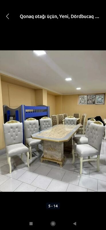 Masa və oturacaq dəstləri: Qonaq otağı üçün, Yeni, Açılan, Dördbucaq masa, 6 stul — 12