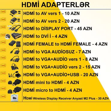 wifi: HDMİ Adapterlər ⭐HDMİ to AV ver1 – 10 AZN ⭐HDMİ to AV ver2 – 20 AZN