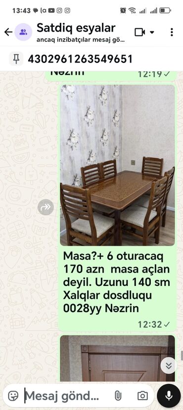 metbex stol desti: Qonaq otağı üçün, İşlənmiş, Açılmayan, Dördbucaq masa, 6 stul