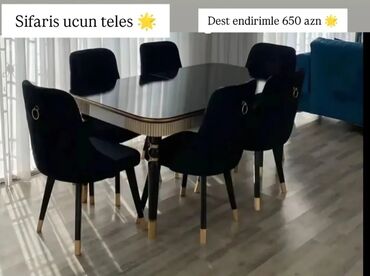 Masa və oturacaq dəstləri: Qonaq otağı üçün, Yeni, Açılmayan, Dördbucaq masa, 6 stul — 7