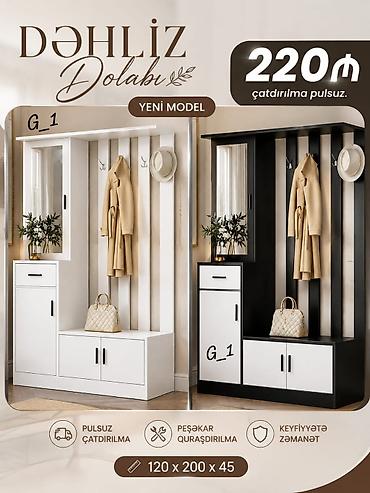 kombi ucun dolab: Dəhliz dolabı – yeni model - Rəng variantları: ağ və qara-ağ kombin — 1