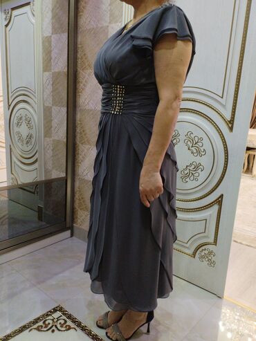 Ziyafət donları: Zərif tünd-boz rəngli ziyafət/gecə paltarı - Uzunluq: midiyə yaxın — 8