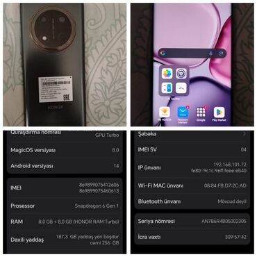 honor telfon: Honor 9C, 256 GB, Barmaq izi, Simsiz şarj, İki sim kartlı