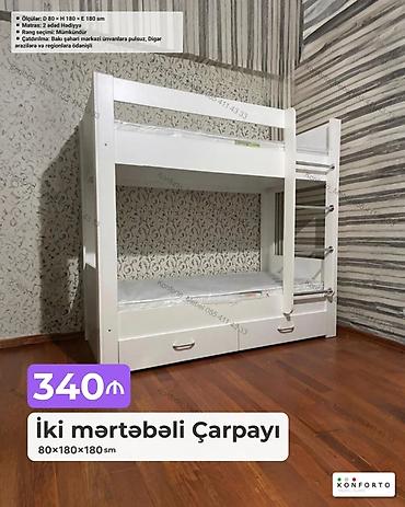 İki mərtəbəli çarpayı Ölçülər: 80 × 180 × 180 sm Material: ağ