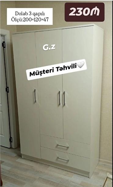 hamam kranti: 3 qapılı dolab - Ölçü: 200 × 120 × 47 sm - Rəng: açıq krem/boz ton - — 1