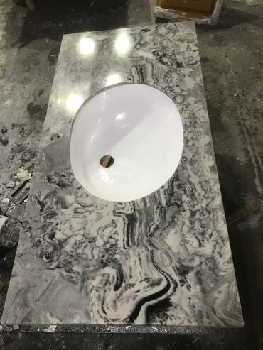 Çanaqlar, tülpanlar: Mərmər naxışlı tezgahüstü əl-üz yuma qabları - Material: parlaq — 8