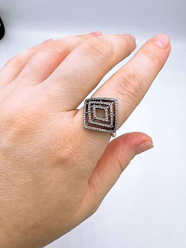 Серебряные кольца: Кольцо, Коктейльное, Проба 925, Женские, Фианит, Новый — 15
