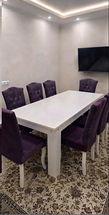 dolab ucuz: Qonaq otağı üçün, İşlənmiş, Açılmayan, Dördbucaq masa, 8 stul — 1