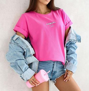 Majice kratkih rukava: Majice sa natpisima trendi basic modeli. Sira majica sa okruglim — 7