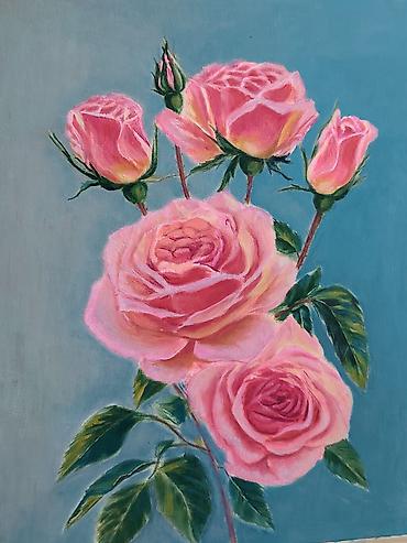 pastel destleri instagram: Yağlı boya tablo – “Çəhrayı Güllər” - Texnika: kətan üzərində yağlı — 3