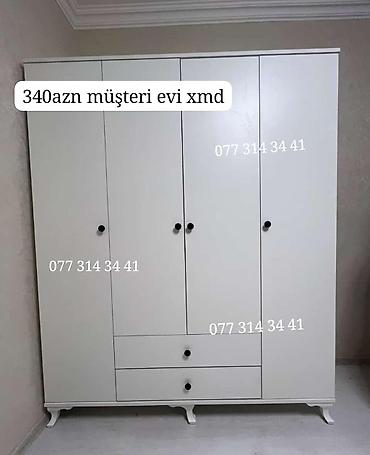 hamam dolabı: Ağ rəngdə, klassik üslublu dörd qapılı paltar şkafı. - Material — 1