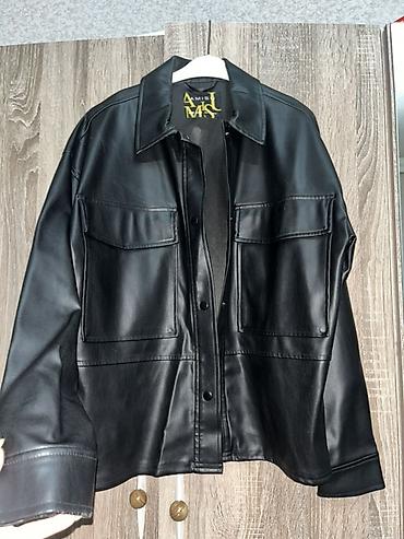 oversize jaket: Qara dəri effektli oversize köynək-jaket NewYorkerdən alınıb — 2