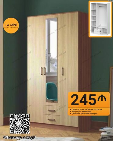 işlenmiş seyf qapi: Açılan, 3 qapılı Düz dolab, Qarderob, paltar dolabı