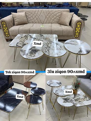 döş stolu: Mərmər naxışlı sehpə dəsti - Dizayn: Dairəvi və kvadrat formalı — 1